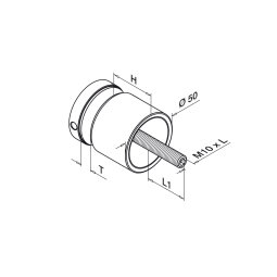 MODELL 0747 | Runder Glasadapter | Ø 50 mm | für Glasstärke 8 - 17,52 mm | Höhe Grundzylinder: 10 mm | Befestigung M10 |V4A | geschliffen