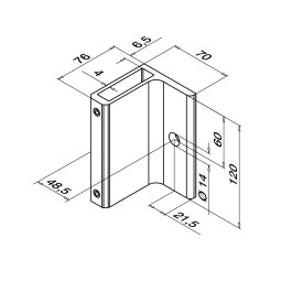 MODELL 9028 | Wandanker für Geländerpfostenrohr | Seitenmontage | Aluminium | 120 x 70 mm (H x B) | zur geraden Montage | roh