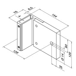 MODELL 9028 | Wandanker für Geländerpfostenrohr | Seitenmontage | Aluminium | 120 x 154 mm (H x B) | zur Eckmontage | roh