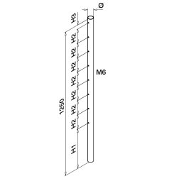 MODELL 0935 | GeländerpfostenRohr Ø 42,4 x 2,0 mm | H =1250mm | gebohrt | 8 x M6  für horizontale Stabmontage |V2A | geschliffen